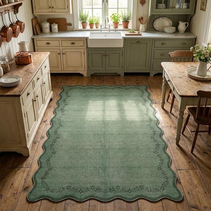 GarveeHome 3x5 Scalloped Washable Area Rug Non Slip Bedroom Entryway Rug | Soft - Image 3