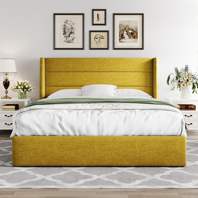 Allewie Queen Size Lift Up Storage Bed, Modern Wingback Headboard, Hydraulic - Image 7