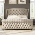 AMERLIFE California King Size Platform Bed Frame, Linen Upholstered Sleigh Bed by AMERLIFE