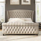 AMERLIFE California King Size Platform Bed Frame, Linen Upholstered Sleigh Bed by AMERLIFE