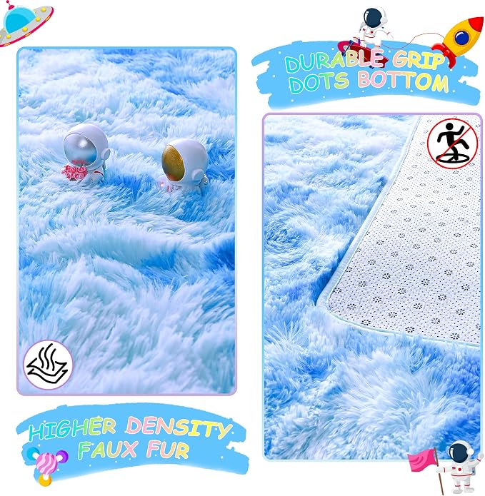 5x7 Tie-Dyed Blue Fluffy Soft Area Rug Non-Slip - Image 5