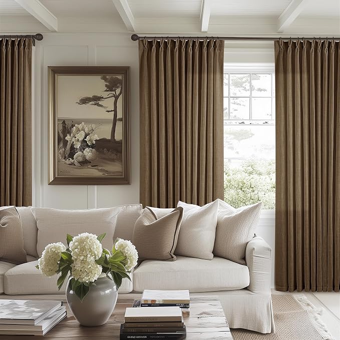 Extra Wide 84 Inch Long Pleated Curtains 70 Inch Wide Dutch Cocoa | Pinch Pleat by Twodrapes