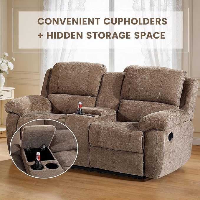 Betsy Furniture Modern Fabric Recliner Sofa Set, Loveseat w/Console, Recliner - Image 3