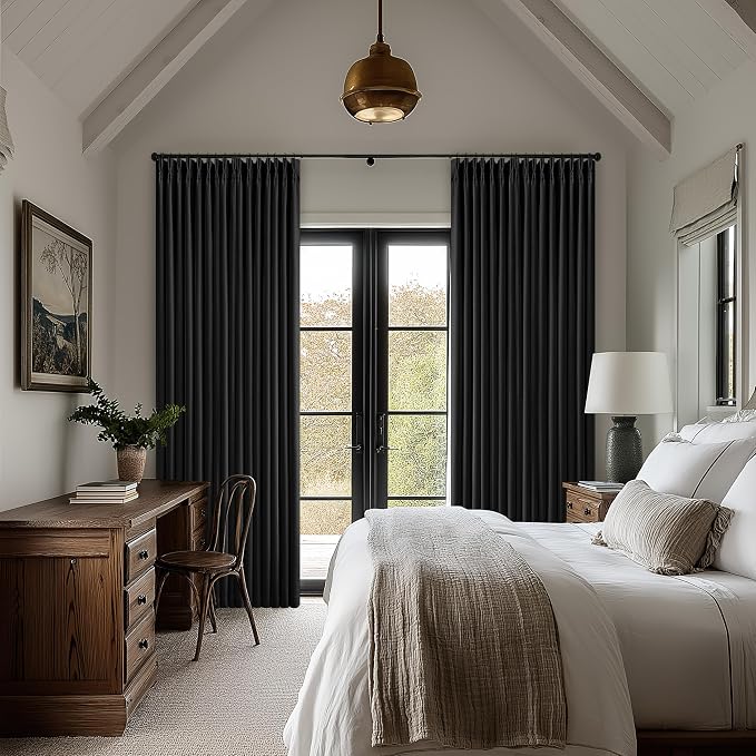 Black 105 Inch Pinch Pleated 100% Blackout Curtains - Image 7