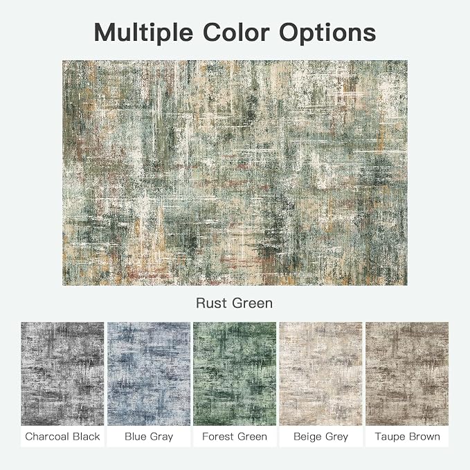 8x10 Area Rug for Living Room, Abstract Washable Large Rugs, Coffee/Green | - Image 7