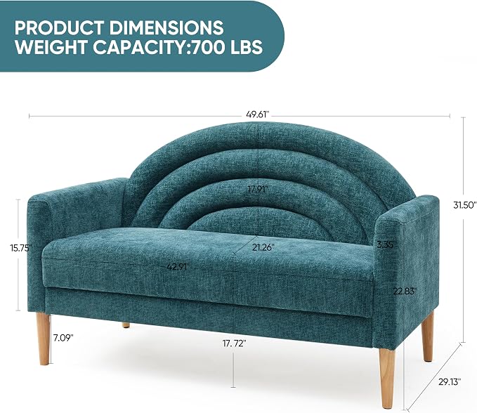 49" Small Loveseat Sofa for Small Spaces, Mid Century Modern Sofa, Linen - Image 2