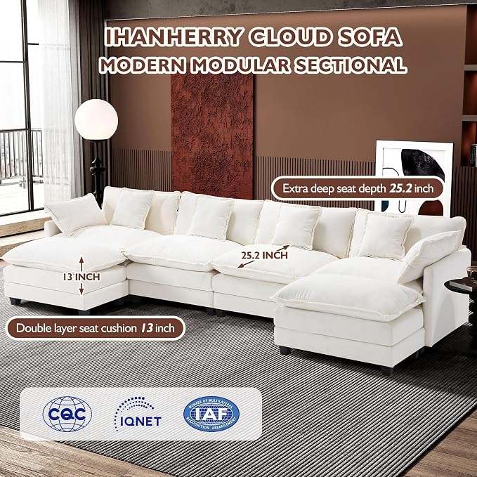 Ihanherry 146" U-Shaped Modern Sofa Modular Sectional Cloud Couch - Image 2