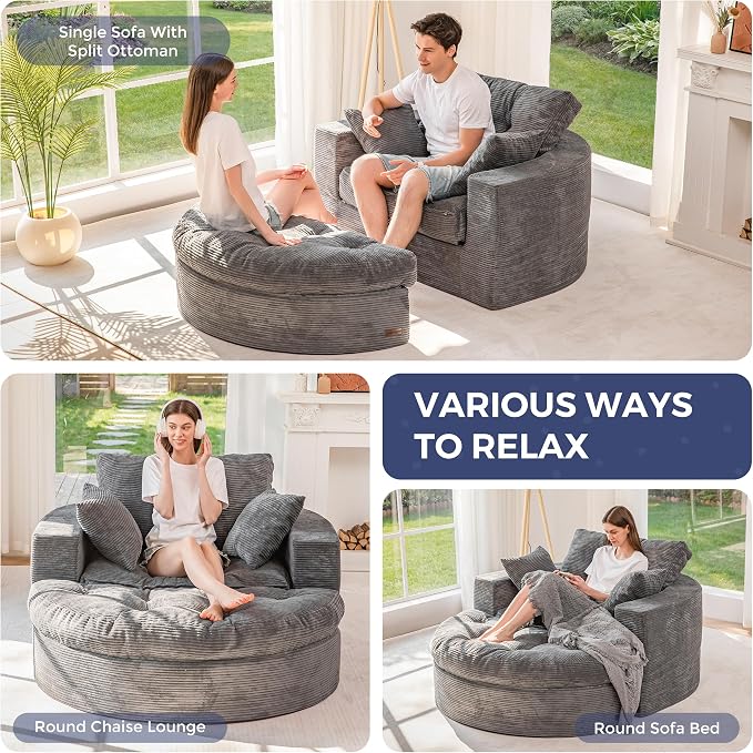 MAXYOYO L Shape Sectional Sofa Couch and Round Chaise Lounge, Modern Cloud Couch - Image 6