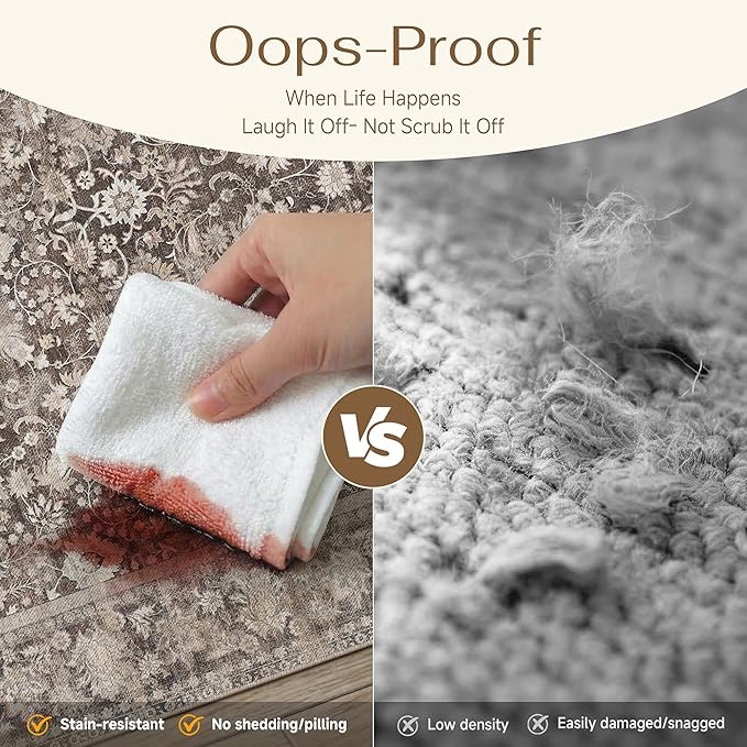 3x5 Coffee Brown Vintage Floral Washable Area Rug - Image 4