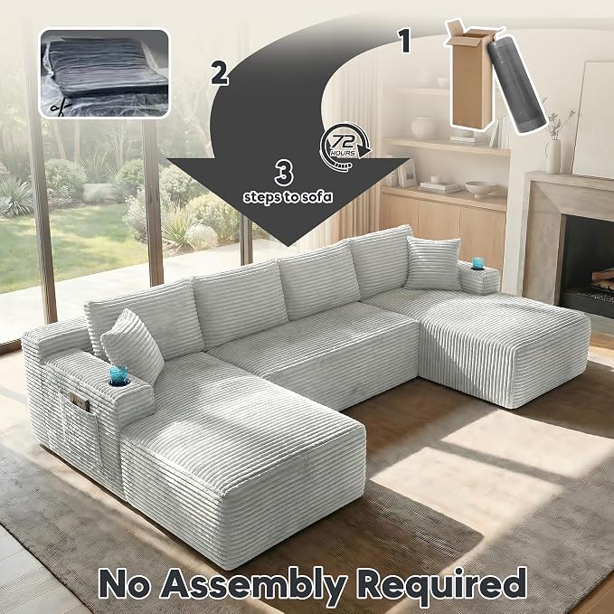 125 Inch Modular Sectional Sofa, Cloud Couch Oversized U Shaped Corduroy Sofa - Image 6