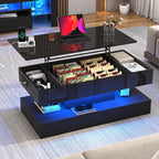 39.4" Large Lift Top Coffee Table, Modern High Glossy LED Coffee Tables - Image 9