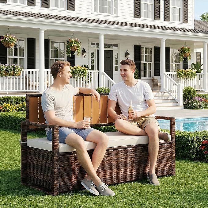 GarveeLife Wicker Storage Bench, Outdoor Rattan Stool - Image 6