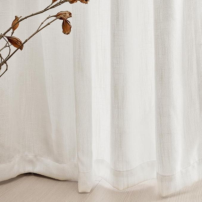 MYSKY HOME Natural Living Room Curtains Boho Semi Sheers Light Filtering Back - Image 5