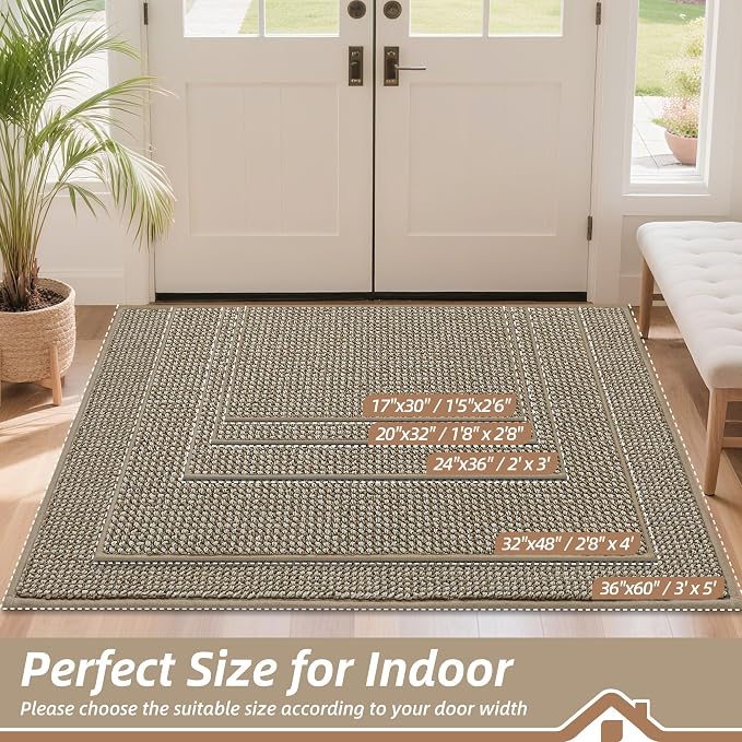 BEQHAUSE Dirt Trapper Door Mat 17" x 30", Non-Slip Doormats, Light Beige | - Image 2
