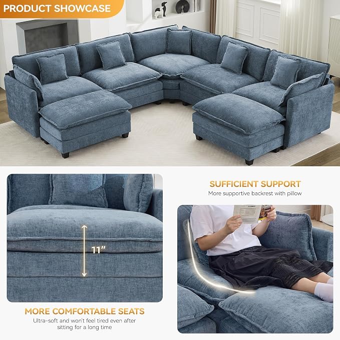 113'' V Shaped Cloud Sectional Sofa, Oversized Deep Seat Couches - Image 3