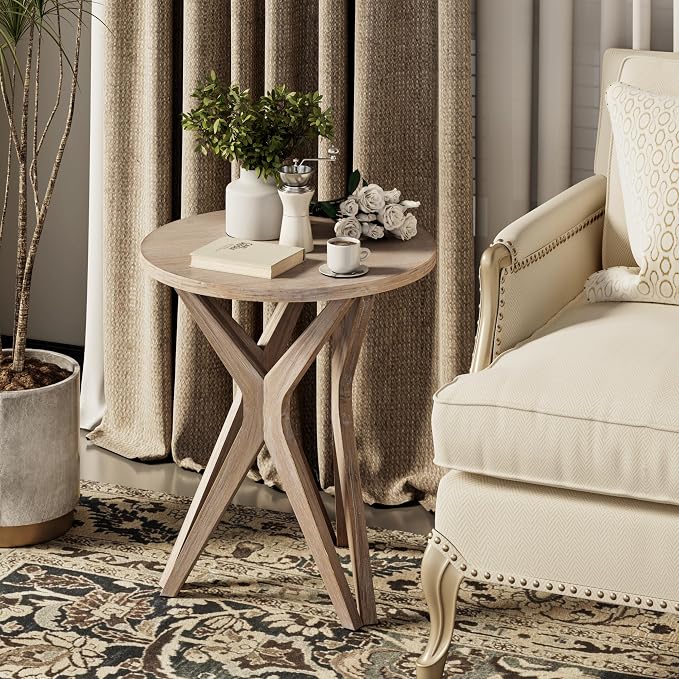 Pedestal Farmhouse End Table, Distressed Top - Image 6