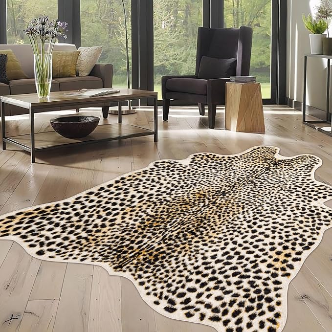 Cheetah Print Rug, Faux Fur Animal Print Leopard Rug Multicolor 6.2x8.2ft | by WARMHAVEN