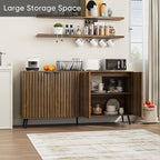 Smuxee 63" Fluted Sideboard Cabinet, Freestanding Walnut Buffet Cabinet - Image 7