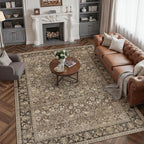 9x12 Washable Area Rug for Living Room | Brown Vintage Floral, Thick Mid Pile - Image 3