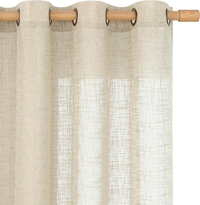 Semi Sheer Linen Curtains for Living Room, 80 Inch Length Light Filtering by LAMIT