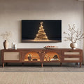 Merax Rattan TV Stand with LED Lights, Solid Wood Feet, Living Room, Bedroom by Merax