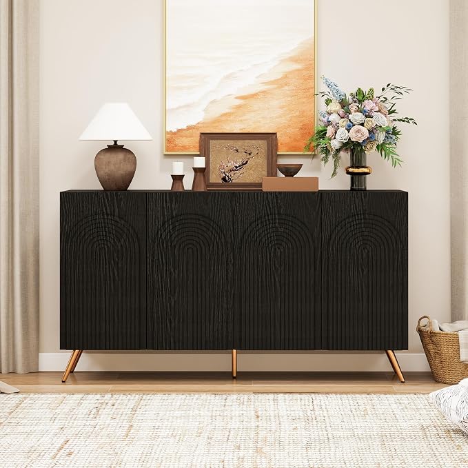 59" Black Arched Sideboard Buffet Cabinet - Image 9
