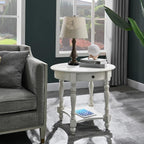 Oval End Table with Drawer, Solid Wood Sofa Side Storage Shelf, Traditional - Image 4