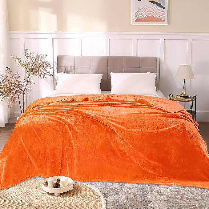 BEDELITE Fleece Blanket Soft Fall Queen Size Bed Blanket Orange 90"x90" | Ultra - Image 2