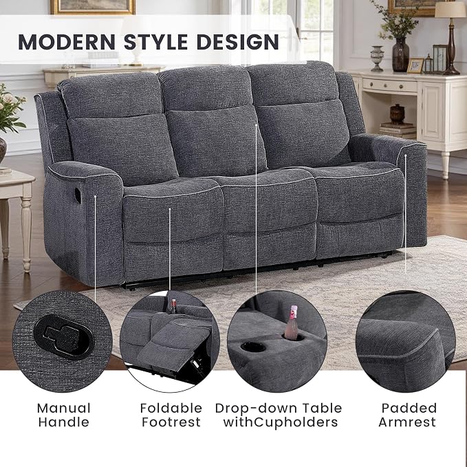 Betsy Furniture Soft Microfiber Manual Reclining Sofa Set, Sofa w/Dropdown Table - Image 5