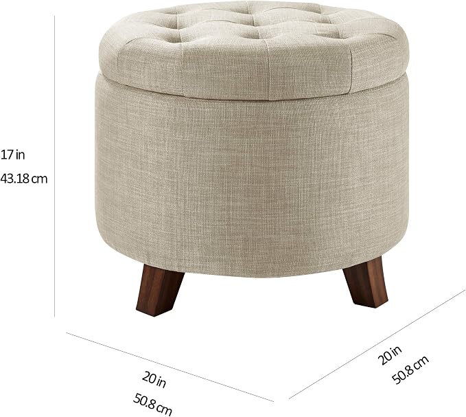 Amazon Basics Round Storage Ottoman Foot Rest, Button Tufted Upholstered - Image 3