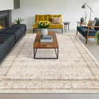 Washable Ivory Beige Living Room Rug, 8x12 Non Slip Area Rugs - Image 3
