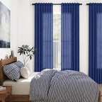 Classic Blue Linen Curtains 84 Inch Length 2 Panels Set - Image 7