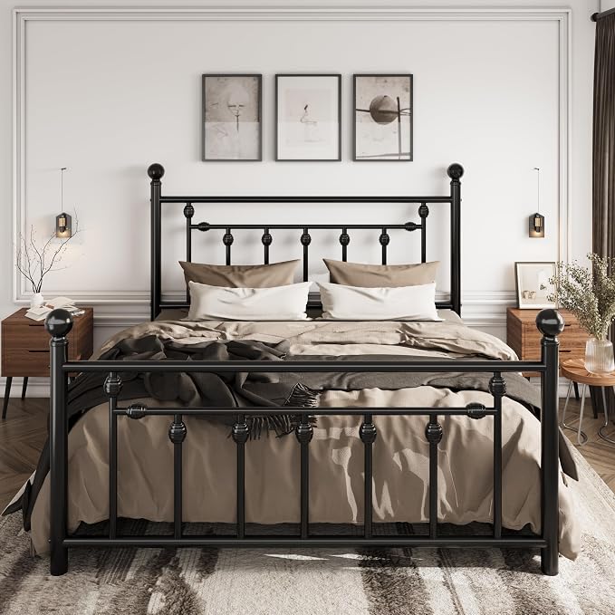 SHA CERLIN 14" Queen Size Metal Platform Bed Frame/Victorian Headboard and by SHACERLIN