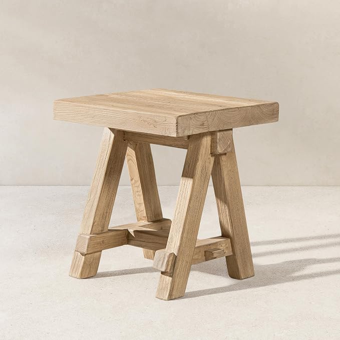 Hawthorne 18" Square Reclaimed Elm Trestle Side Table Heritage Light Natural - Image 3