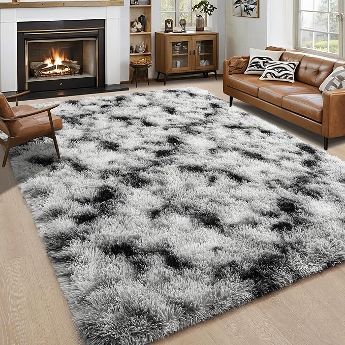 5x7 Black and White Fluffy Soft Area Rug Non-Slip by ModernHomeDecor
