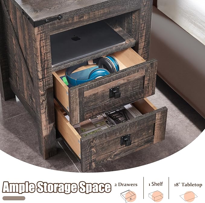 T4TREAM Nightstand with Charging Station, End Table, Side Table with 2 Drawers - Image 5