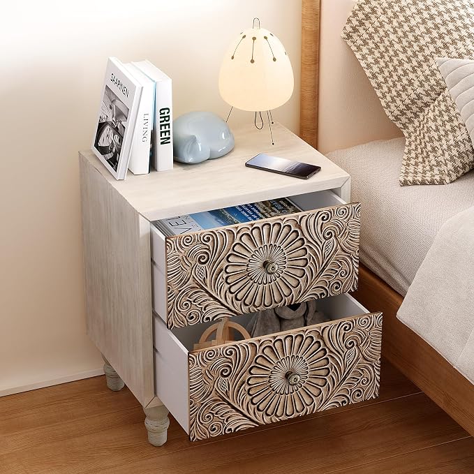 SUNBURY Nightstand w 2 Drawers, End Table Living Room Small Side Table - Image 2