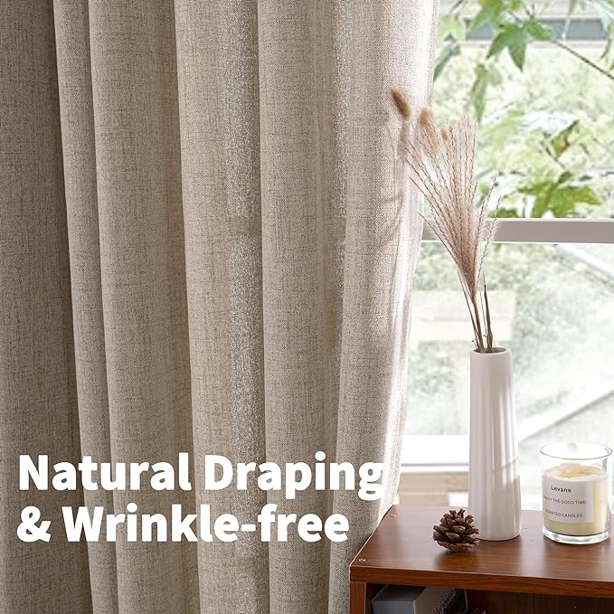 YoungsTex Oatmeal Burlap Linen Curtains 80 Inch Length 2 Panels Set | Light - Image 5
