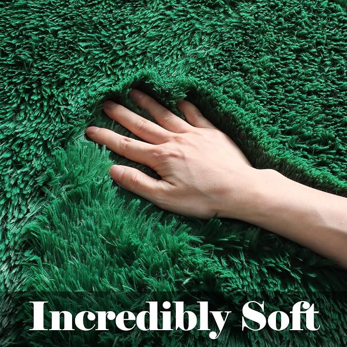 Dark Green Area Rugs for Bedroom Living Room, 4x6 Fluffy Soft Plush Shaggy - Image 2
