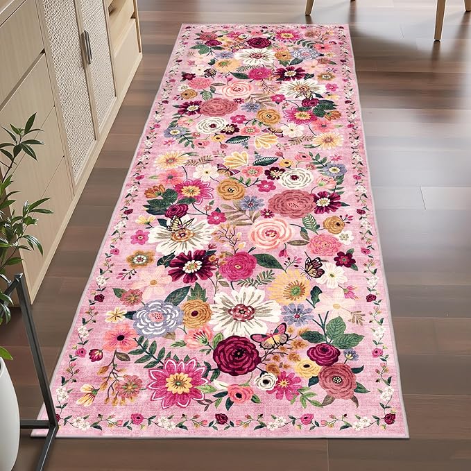 Pink Floral Hallway Runner Rug 3x7 - Image 6