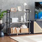 HCHQHS Bookshelf, 3-Tier Industrial Bookcase, Rustic Open Book Shelf, - Image 2