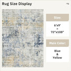 Soalmost Abstract Area Rug 6x9 for Living Room Washable Rugs Blue/Yellow | - Image 5