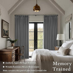 Charcoal Grey Pleated Thick Linen Blackout Curtains 120 Inches Long - Image 4