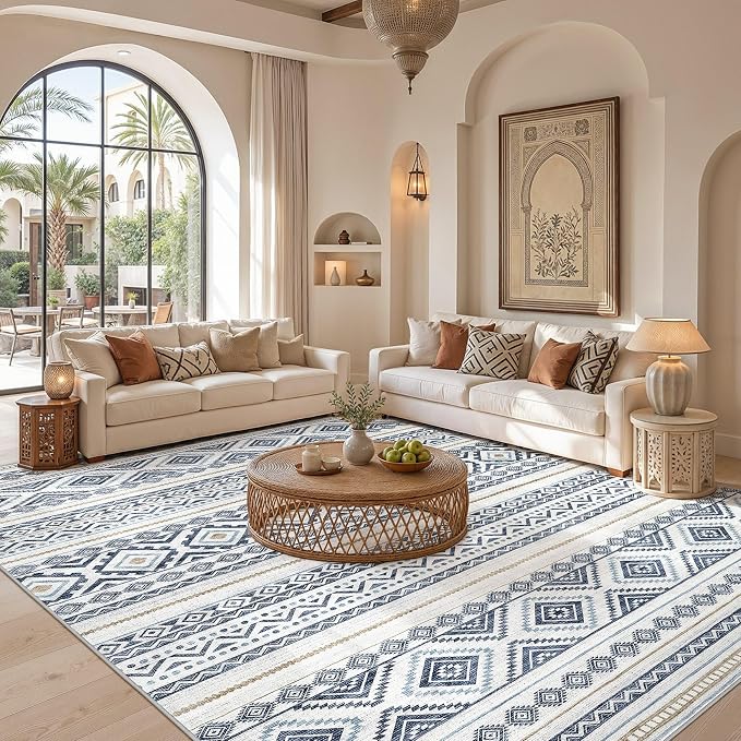 cotiled Boho 7x9 Area Rug for Living Room: Large Moroccan Washable Rug | Solve - Image 5