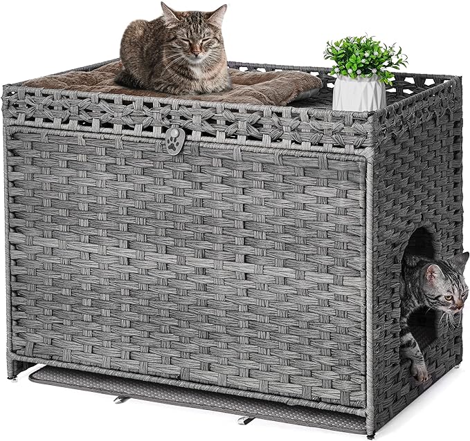 Cat Litter Box Enclosure with Soft Litter Mat; Hidden Kitten Washroom Furniture by Catlitterboxenclosure
