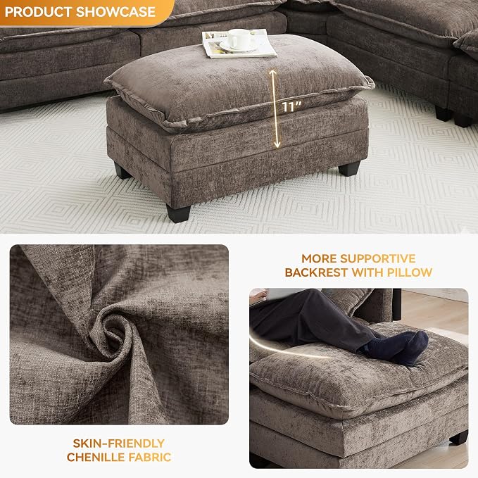 35‘’ Modern Chenille Cloud Sofa Ottoman, Rectangle Ottoman - Image 3