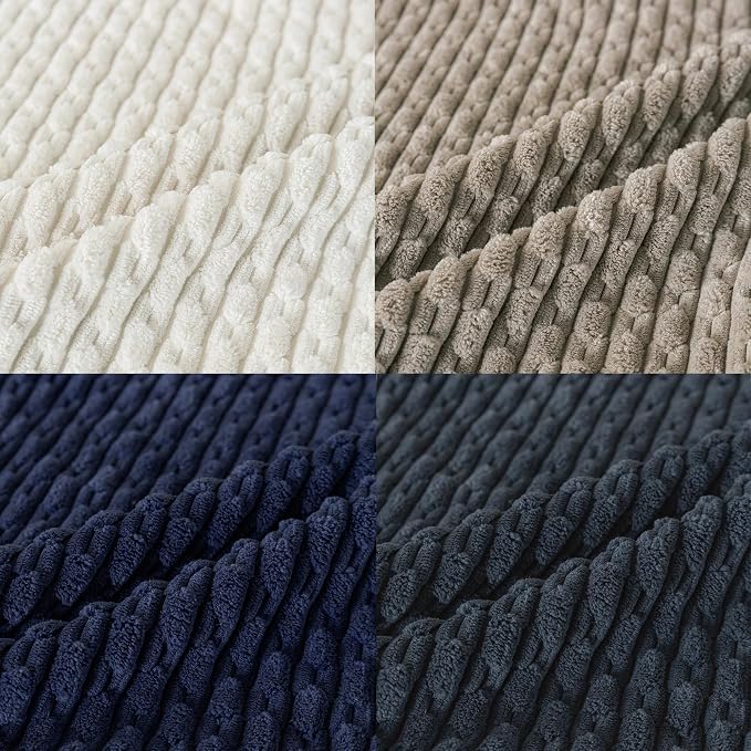 Set of 4 Navy White Taupe Decorative Throw Pillow Covers 16x16 Inch Corduroy - Image 9