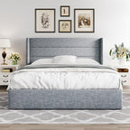 Allewie Full Size Lift Up Storage Bed, Modern Wingback Headboard, Hydraulic - Image 7