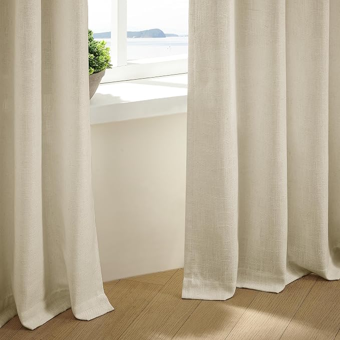 92 Inch Beige Flax Linen Curtains Pinch Pleated 2 Panels Set | Memory Training - Image 6