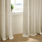 Beige Pinch Pleated Linen Curtains 105 Inches Long 2 Panels | Memory Training - Image 3